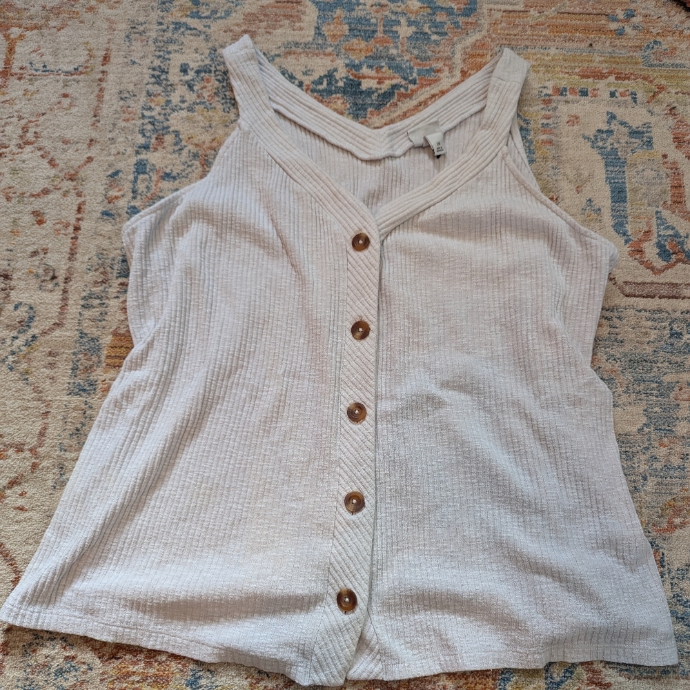 Ava & Viv Cream Ribbed Button-Front Tank Top